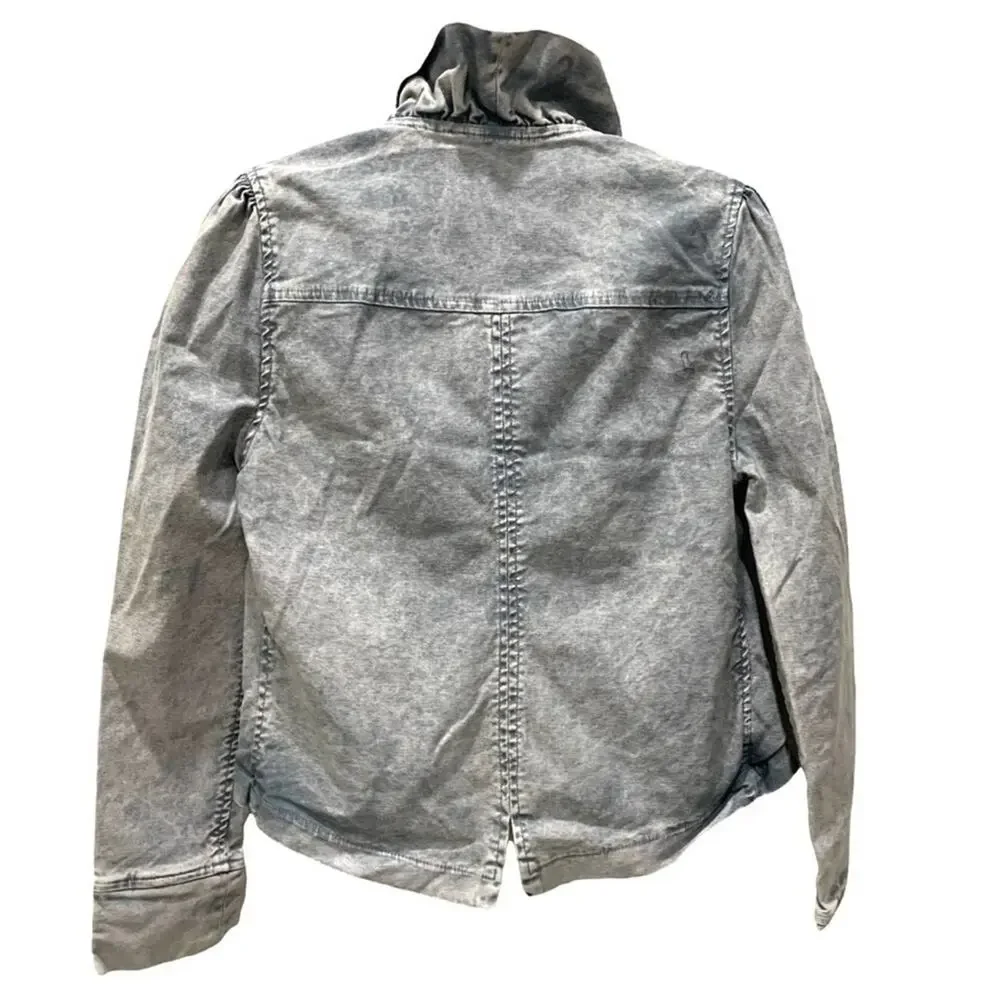 La made Ruffle Trim Denim‎ Jacket Women Large Blue Grey NWT Puffed Sleeve - Picture 5 of 9